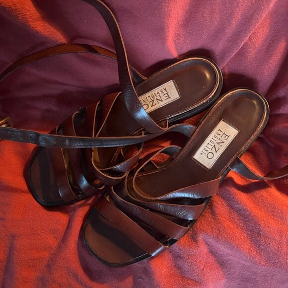 Enzo Angiolini Brown Leather Sandals Size 8 Narrow - Picture 1 of 4